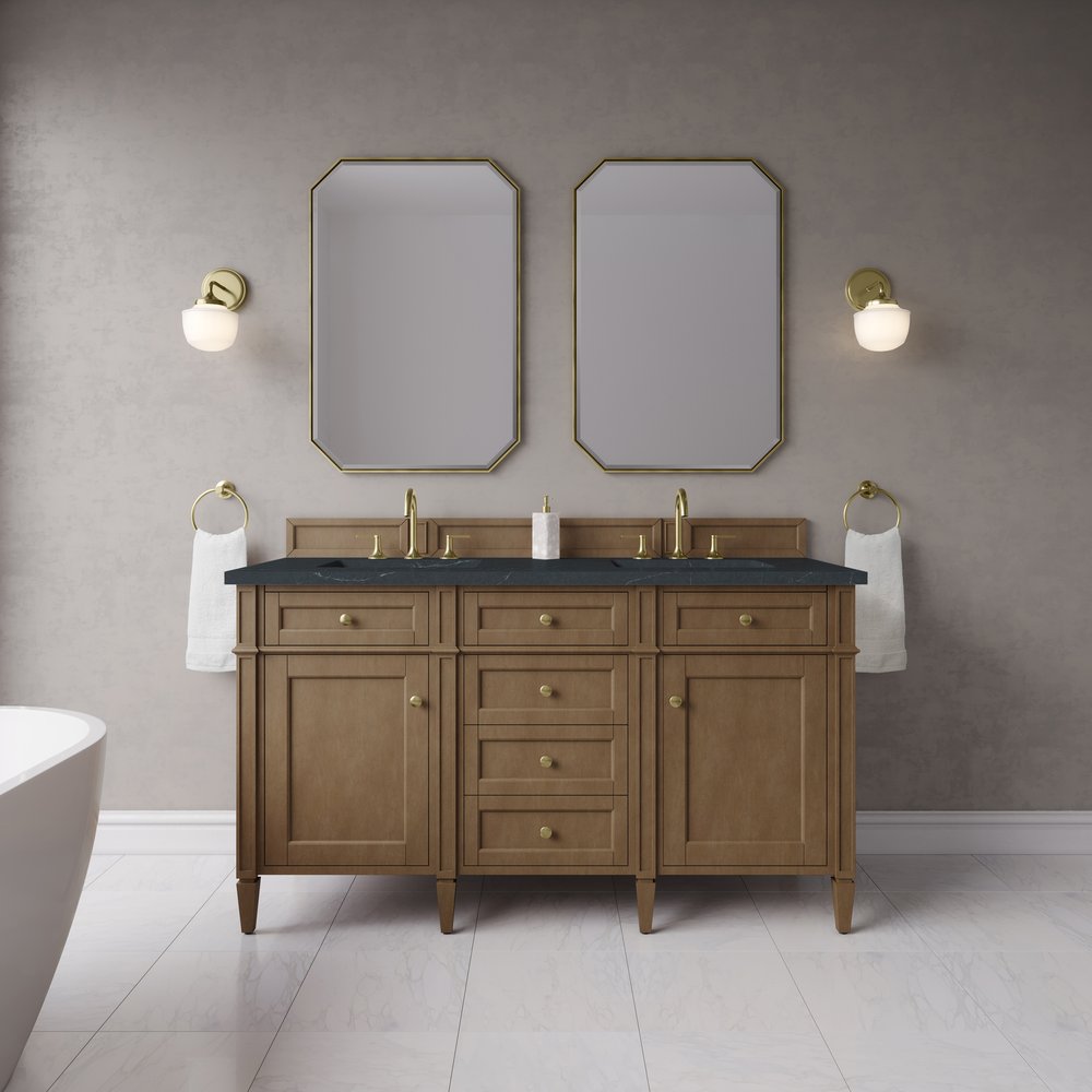 James Martin - Brittany 60" Double Vanity, Pecan w/ 3 CM Charcoal Soapstone Silestone Top - 655-V60D-PCN-3CSP view 3