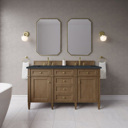 James Martin - Brittany 60" Double Vanity, Pecan w/ 3 CM Charcoal Soapstone Silestone Top - 655-V60D-PCN-3CSP view 3