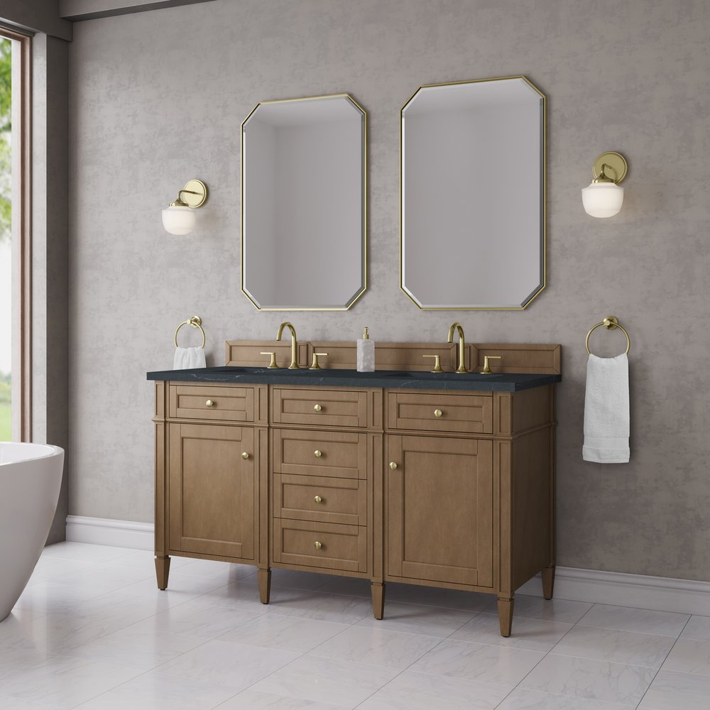 James Martin - Brittany 60" Double Vanity, Pecan w/ 3 CM Charcoal Soapstone Silestone Top - 655-V60D-PCN-3CSP view 4