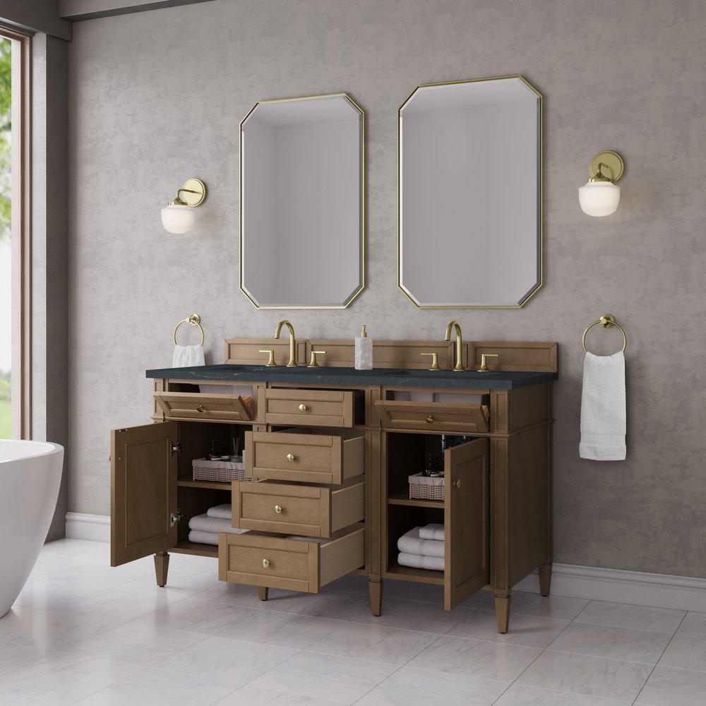 James Martin - Brittany 60" Double Vanity, Pecan w/ 3 CM Charcoal Soapstone Silestone Top - 655-V60D-PCN-3CSP view 5