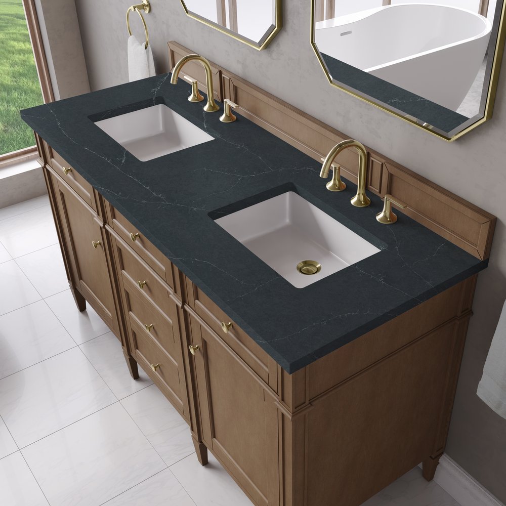 James Martin - Brittany 60" Double Vanity, Pecan w/ 3 CM Charcoal Soapstone Silestone Top - 655-V60D-PCN-3CSP view 7