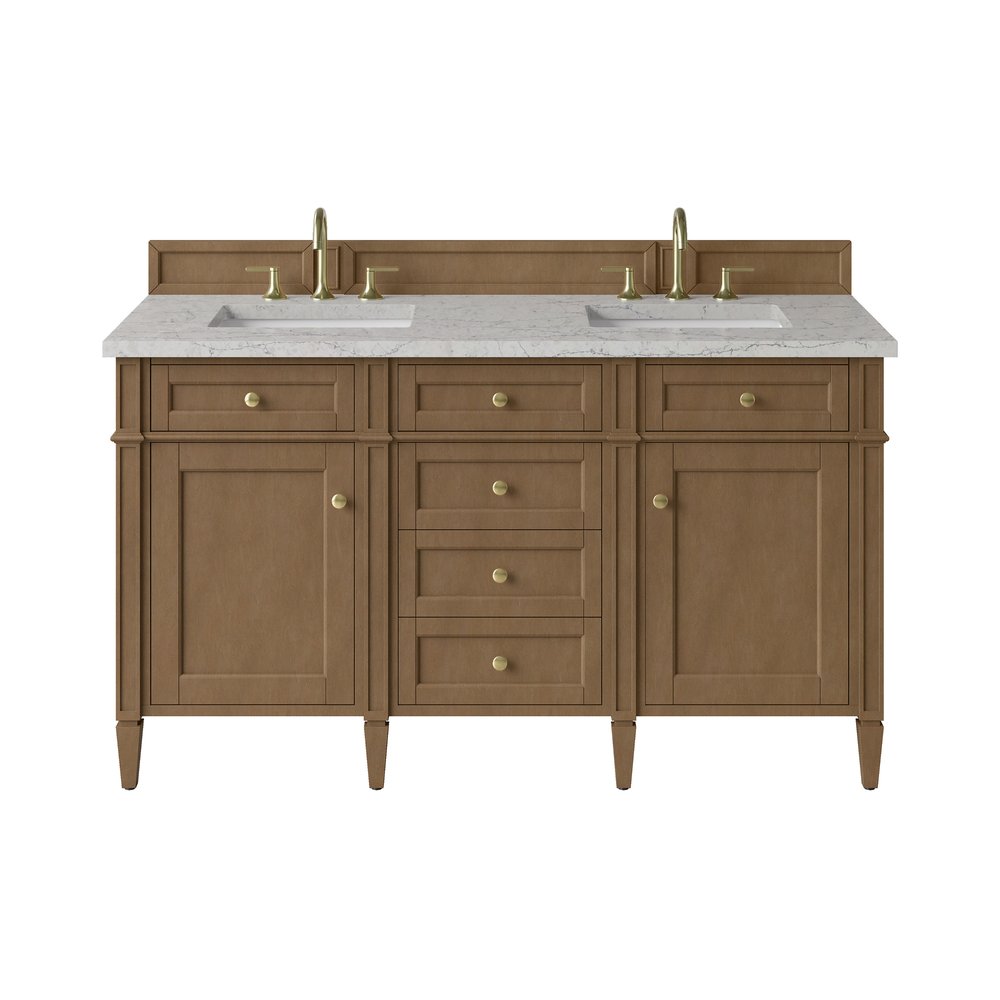 James Martin - Brittany 60" Double Vanity, Pecan w/ 3 CM Eternal Jasmine Pearl Silestone Top - 655-V60D-PCN-3EJP view 1