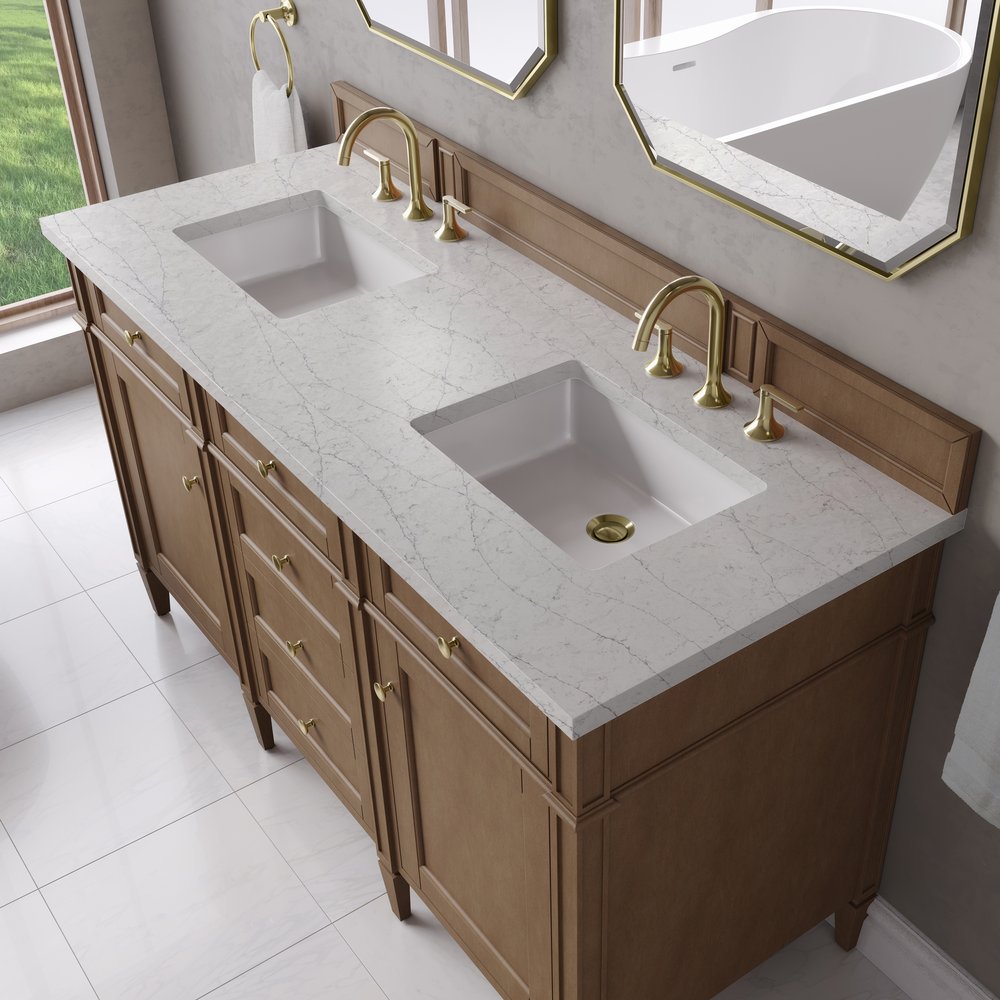 James Martin - Brittany 60" Double Vanity, Pecan w/ 3 CM Eternal Jasmine Pearl Silestone Top - 655-V60D-PCN-3EJP view 7
