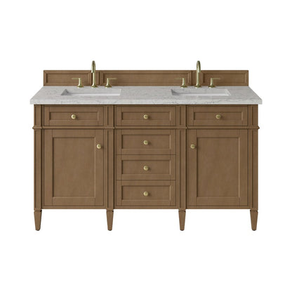 James Martin - Brittany 60" Double Vanity, Pecan w/ 3 CM Eternal Jasmine Pearl Silestone Top w/FreePower Wireless Charger - 655-V60D-PCN-FEJP view 1