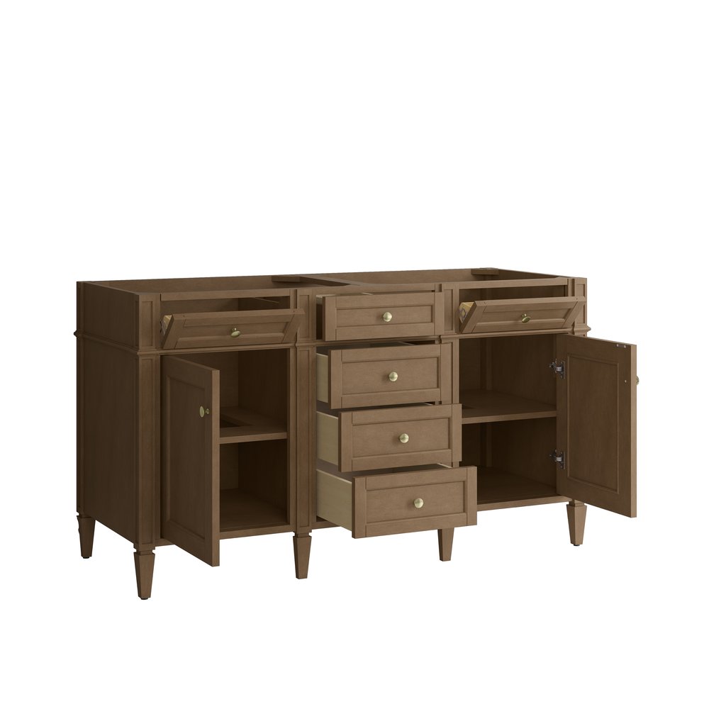 James Martin - Brittany 60" Double Vanity, Pecan w/ 3 CM Eternal Jasmine Pearl Silestone Top w/FreePower Wireless Charger - 655-V60D-PCN-FEJP view 8