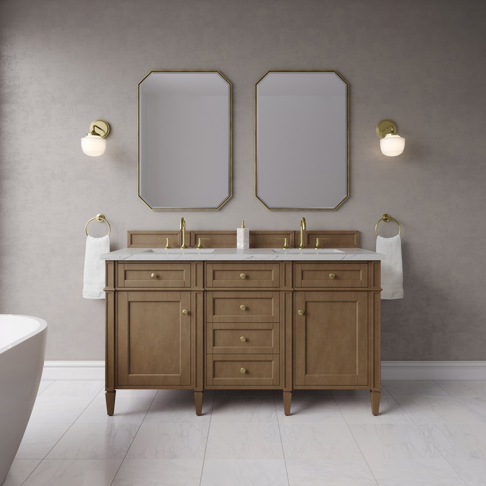 James Martin - Brittany 60" Double Vanity, Pecan w/ 3 CM Ethereal Noctis Silestone Top w/FreePower Wireless Charger - 655-V60D-PCN-FENC view 3