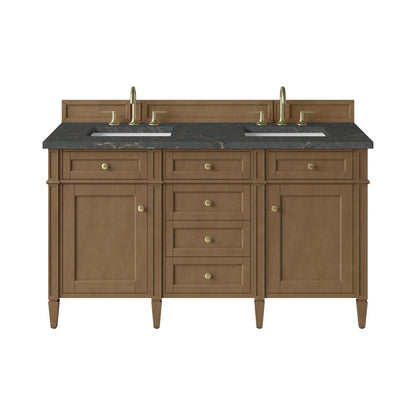 James Martin - Brittany 60" Double Vanity, Pecan w/ 3 CM Parisien Bleu Silestone Top - 655-V60D-PCN-3PBL view 1