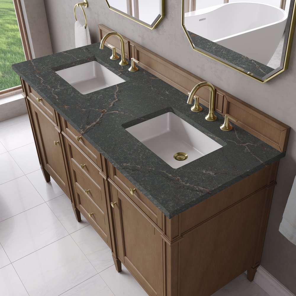 James Martin - Brittany 60" Double Vanity, Pecan w/ 3 CM Parisien Bleu Silestone Top - 655-V60D-PCN-3PBL view 7