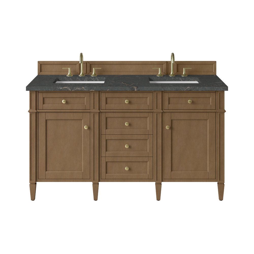 James Martin - Brittany 60" Double Vanity, Pecan w/ 3 CM Parisien Bleu Silestone Top w/FreePower Wireless Charger - 655-V60D-PCN-FPBL view 1