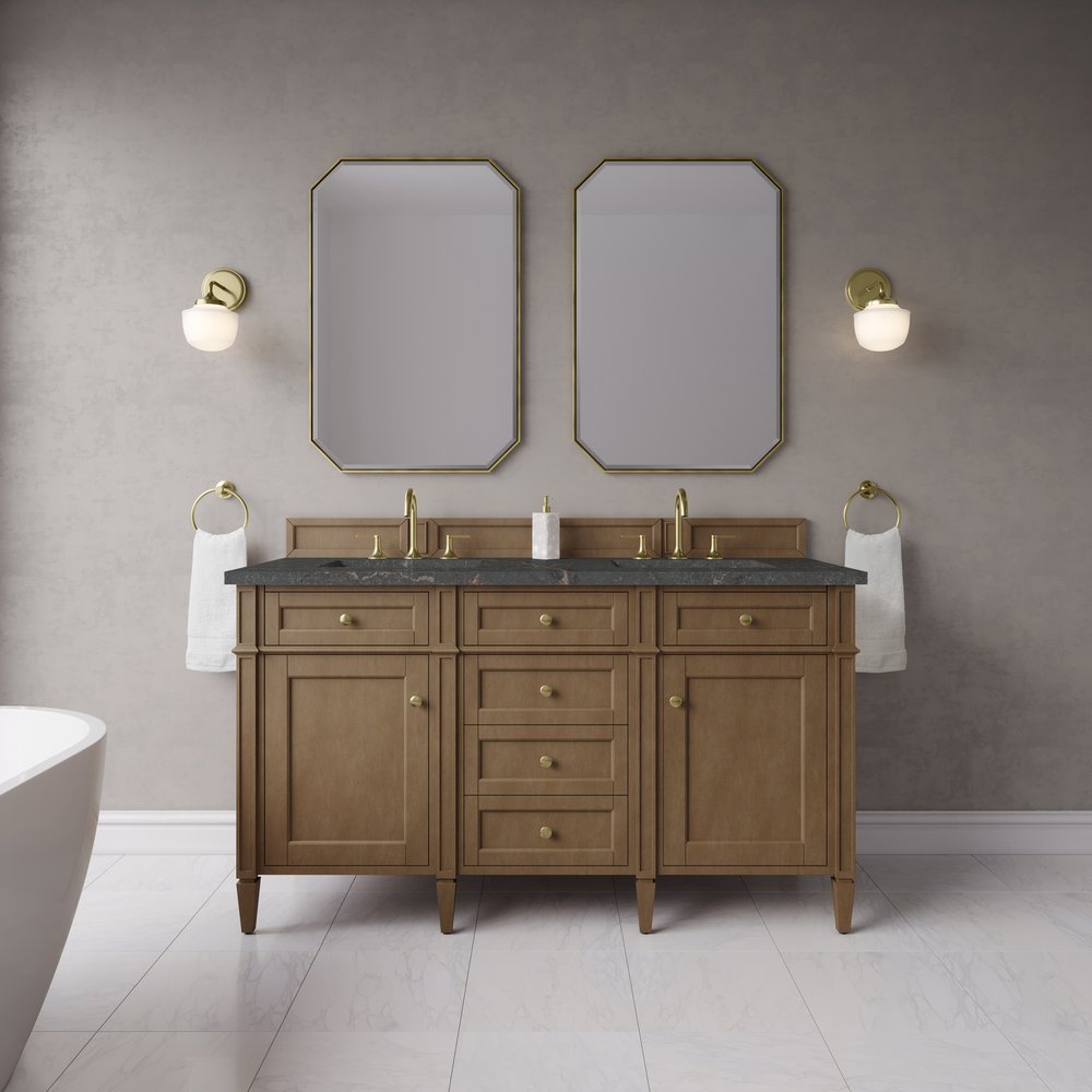 James Martin - Brittany 60" Double Vanity, Pecan w/ 3 CM Parisien Bleu Silestone Top w/FreePower Wireless Charger - 655-V60D-PCN-FPBL view 3