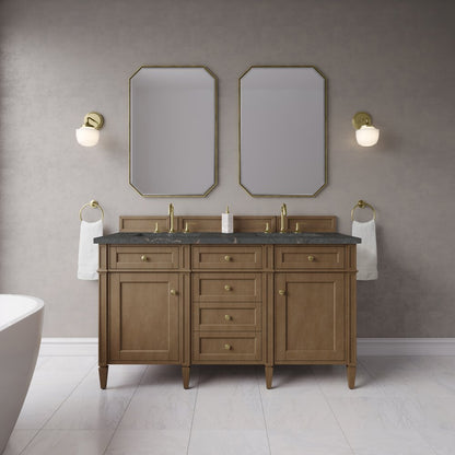 James Martin - Brittany 60" Double Vanity, Pecan w/ 3 CM Parisien Bleu Silestone Top w/FreePower Wireless Charger - 655-V60D-PCN-FPBL view 3