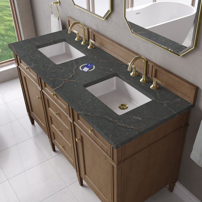 James Martin - Brittany 60" Double Vanity, Pecan w/ 3 CM Parisien Bleu Silestone Top w/FreePower Wireless Charger - 655-V60D-PCN-FPBL view 7