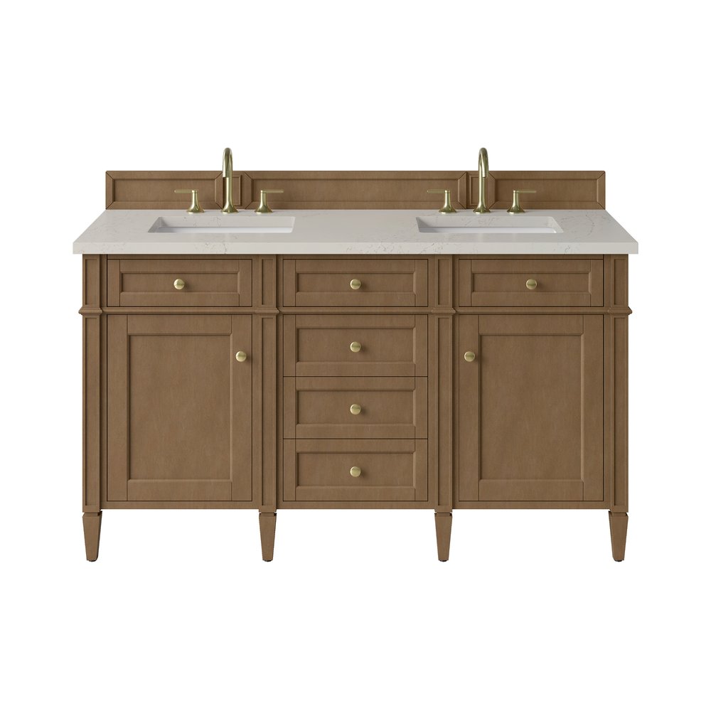James Martin - Brittany 60" Double Vanity, Pecan w/ 3 CM Siberian Silestone Top - 655-V60D-PCN-3SFR view 1