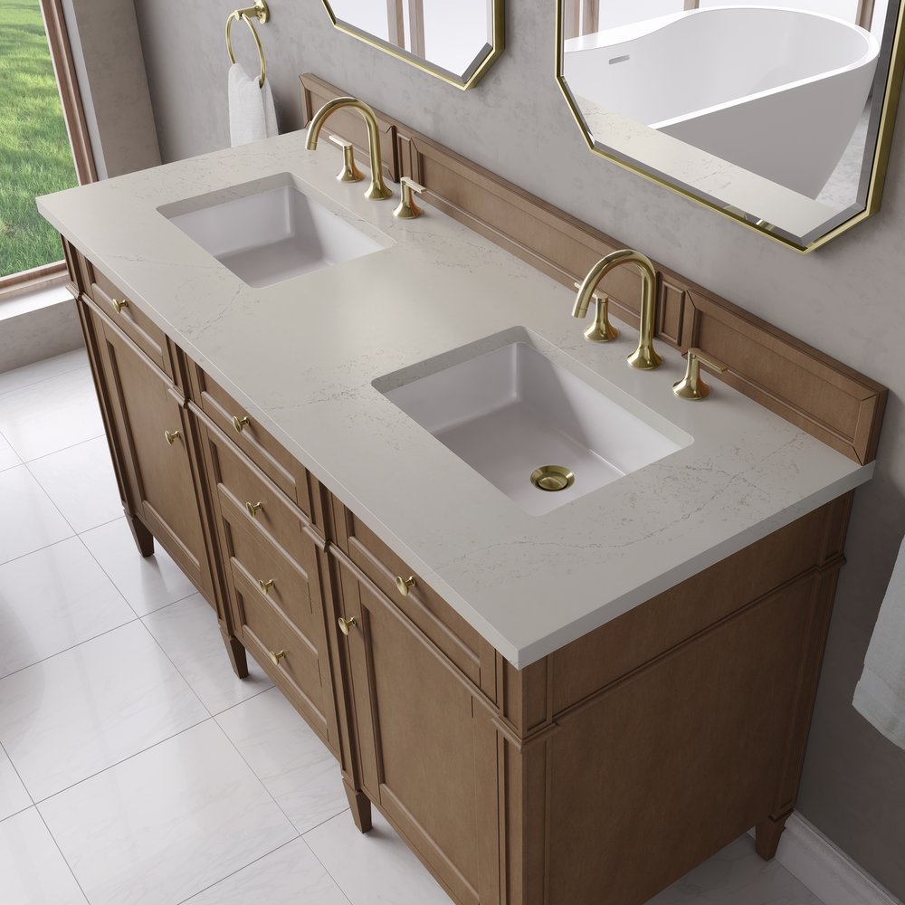 James Martin - Brittany 60" Double Vanity, Pecan w/ 3 CM Siberian Silestone Top - 655-V60D-PCN-3SFR view 7