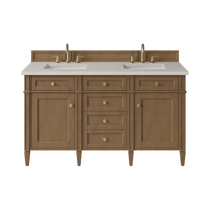 James Martin - Brittany 60" Double Vanity, Pecan w/ 3 CM Siberian Silestone Top w/FreePower Wireless Charger - 655-V60D-PCN-FSFR view 1