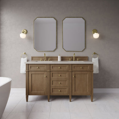 James Martin - Brittany 60" Double Vanity, Pecan w/ 3 CM Siberian Silestone Top w/FreePower Wireless Charger - 655-V60D-PCN-FSFR view 3