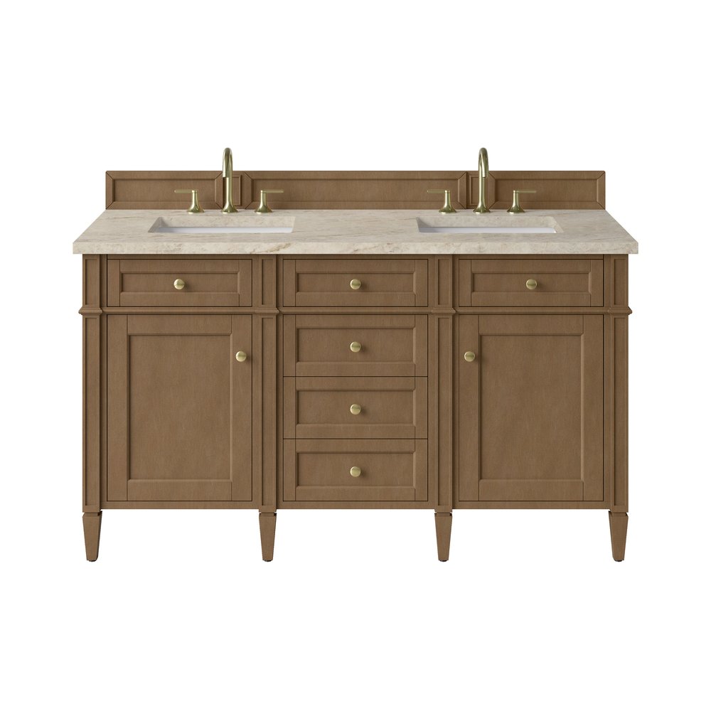 James Martin - Brittany 60" Double Vanity, Pecan w/ 3 CM Tajnar Eclos Top - 655-V60D-PCN-3TJR view 1