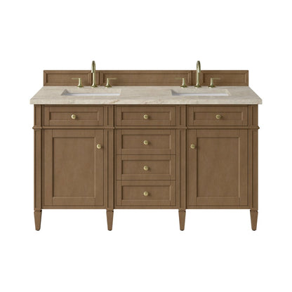 James Martin - Brittany 60" Double Vanity, Pecan w/ 3 CM Tajnar Eclos Top - 655-V60D-PCN-3TJR view 1