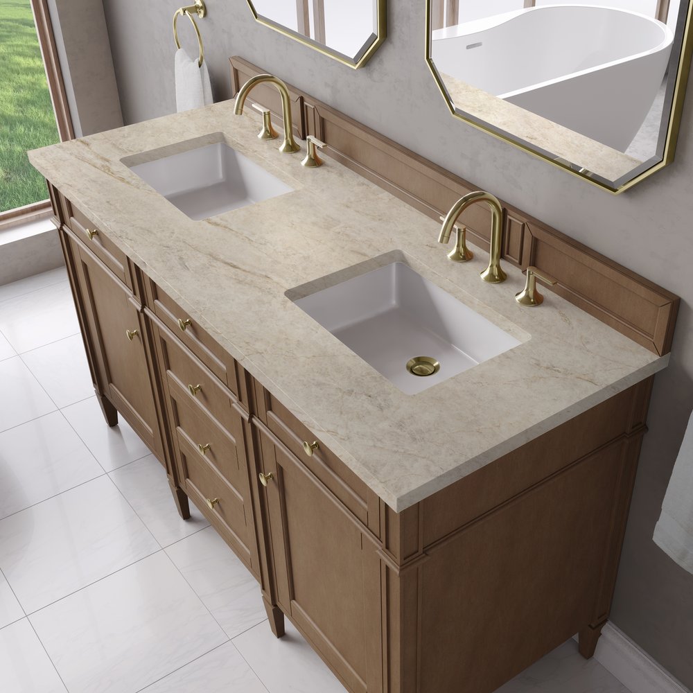 James Martin - Brittany 60" Double Vanity, Pecan w/ 3 CM Tajnar Eclos Top - 655-V60D-PCN-3TJR view 7