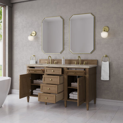 James Martin - Brittany 60" Double Vanity, Pecan w/ 3 CM Tajnar Eclos Top w/FreePower Wireless Charger - 655-V60D-PCN-FTJR view 5
