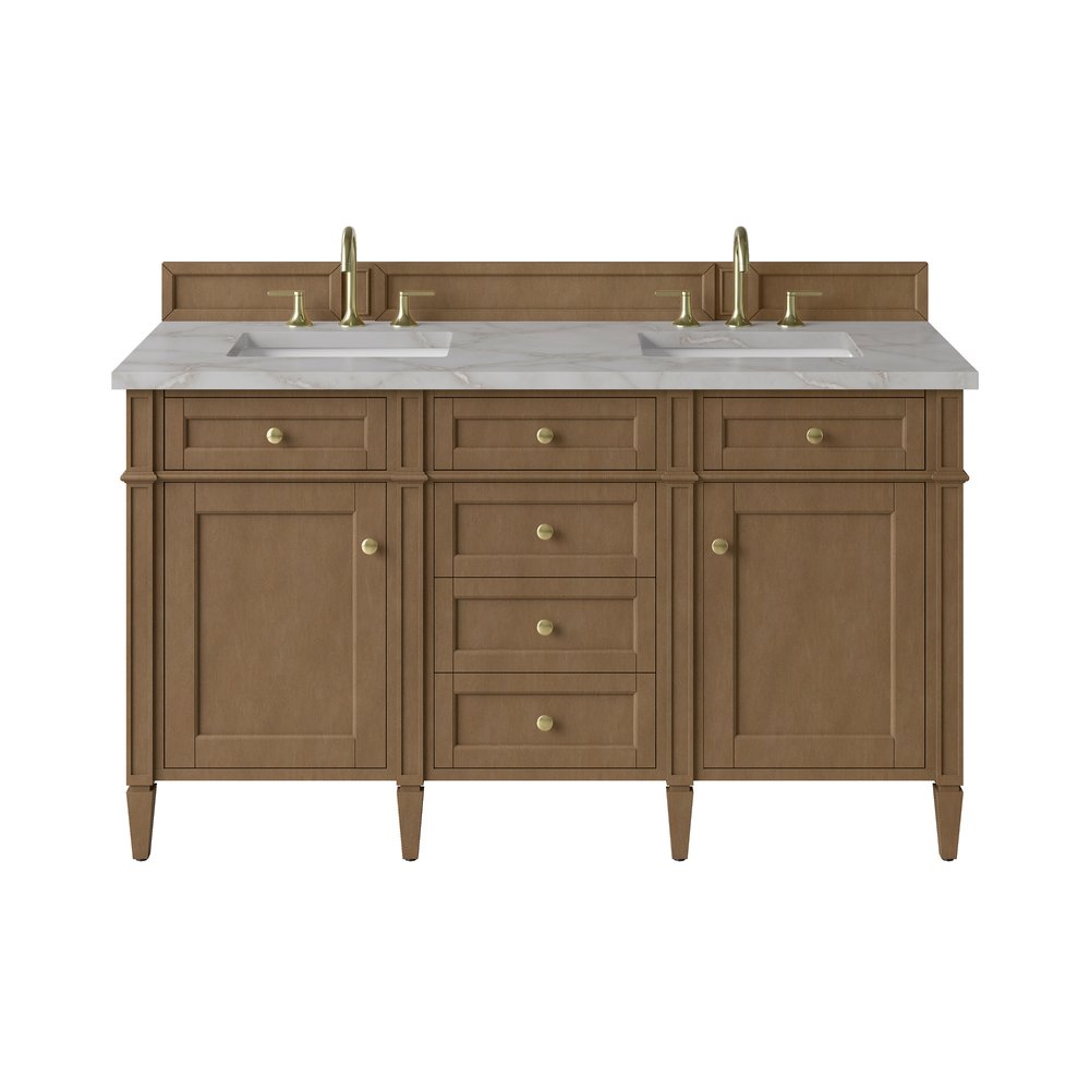 James Martin - Brittany 60" Double Vanity, Pecan w/ 3 CM Victorian Silver Silestone Top - 655-V60D-PCN-3VSL view 1