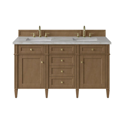 James Martin - Brittany 60" Double Vanity, Pecan w/ 3 CM Victorian Silver Silestone Top - 655-V60D-PCN-3VSL view 1