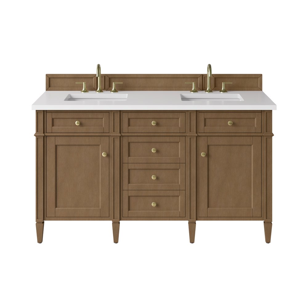 James Martin - Brittany 60" Double Vanity, Pecan w/ 3 CM White Zeus Silestone Top - 655-V60D-PCN-3WZ view 1