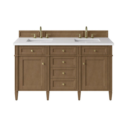 James Martin - Brittany 60" Double Vanity, Pecan w/ 3 CM White Zeus Silestone Top - 655-V60D-PCN-3WZ view 1