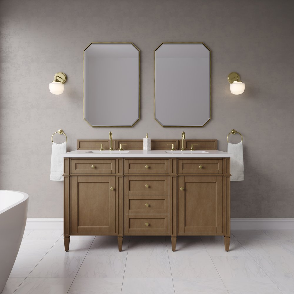 James Martin - Brittany 60" Double Vanity, Pecan w/ 3 CM White Zeus Silestone Top - 655-V60D-PCN-3WZ view 3