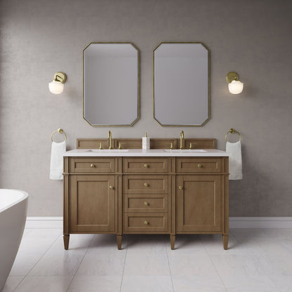 James Martin - Brittany 60" Double Vanity, Pecan w/ 3 CM White Zeus Silestone Top - 655-V60D-PCN-3WZ view 3