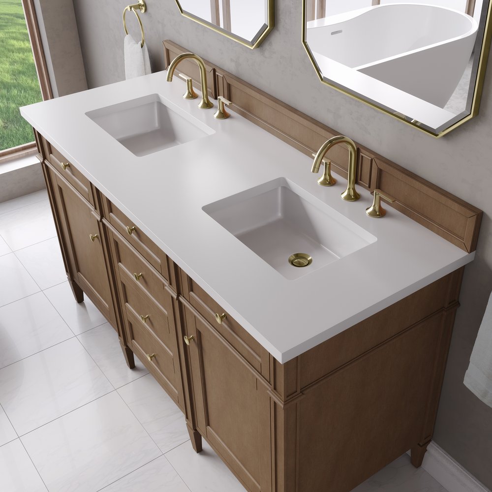 James Martin - Brittany 60" Double Vanity, Pecan w/ 3 CM White Zeus Silestone Top - 655-V60D-PCN-3WZ view 8