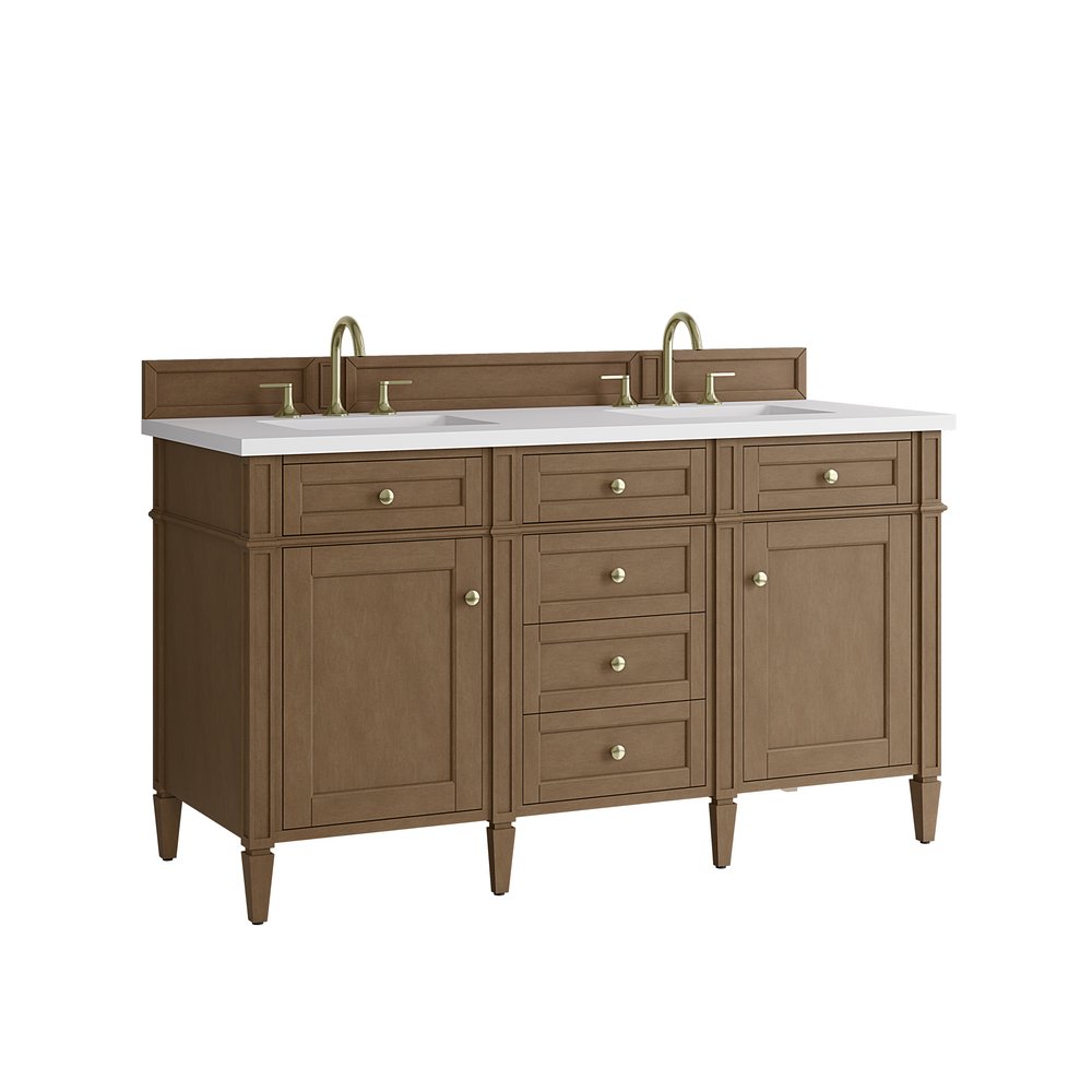 James Martin - Brittany 60" Double Vanity, Pecan w/ 3 CM White Zeus Silestone Top - 655-V60D-PCN-3WZ view 12