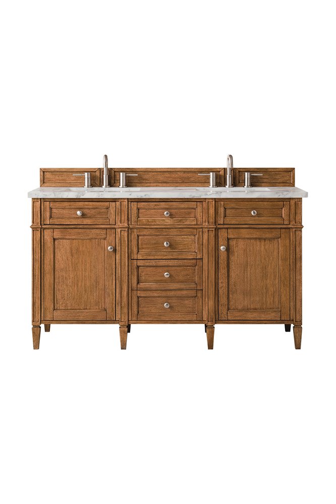 James Martin - Brittany 60" Double Vanity, Saddle Brown w/ 3 CM Carrara Marble Top - 650-V60D-SBR-3CAR view 1
