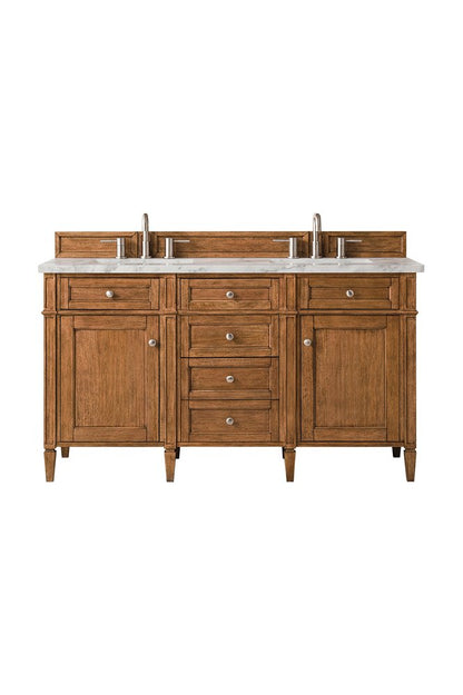 James Martin - Brittany 60" Double Vanity, Saddle Brown w/ 3 CM Carrara Marble Top - 650-V60D-SBR-3CAR view 1
