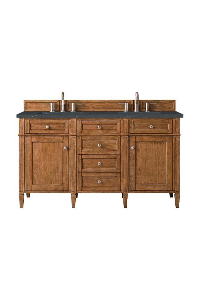 James Martin - Brittany 60" Double Vanity, Saddle Brown w/ 3 CM Charcoal Soapstone Silestone Top - 650-V60D-SBR-3CSP view 1