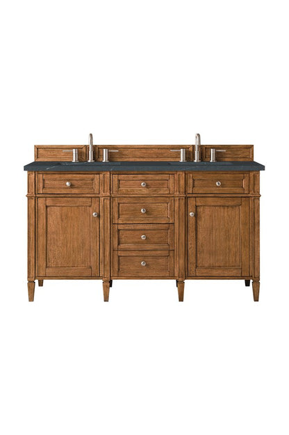 James Martin - Brittany 60" Double Vanity, Saddle Brown w/ 3 CM Charcoal Soapstone Silestone Top - 650-V60D-SBR-3CSP view 1