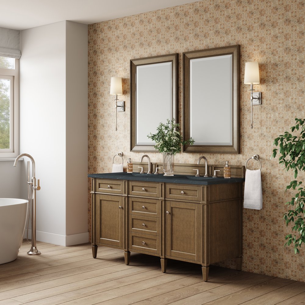 James Martin - Brittany 60" Double Vanity, Saddle Brown w/ 3 CM Charcoal Soapstone Silestone Top - 650-V60D-SBR-3CSP view 4