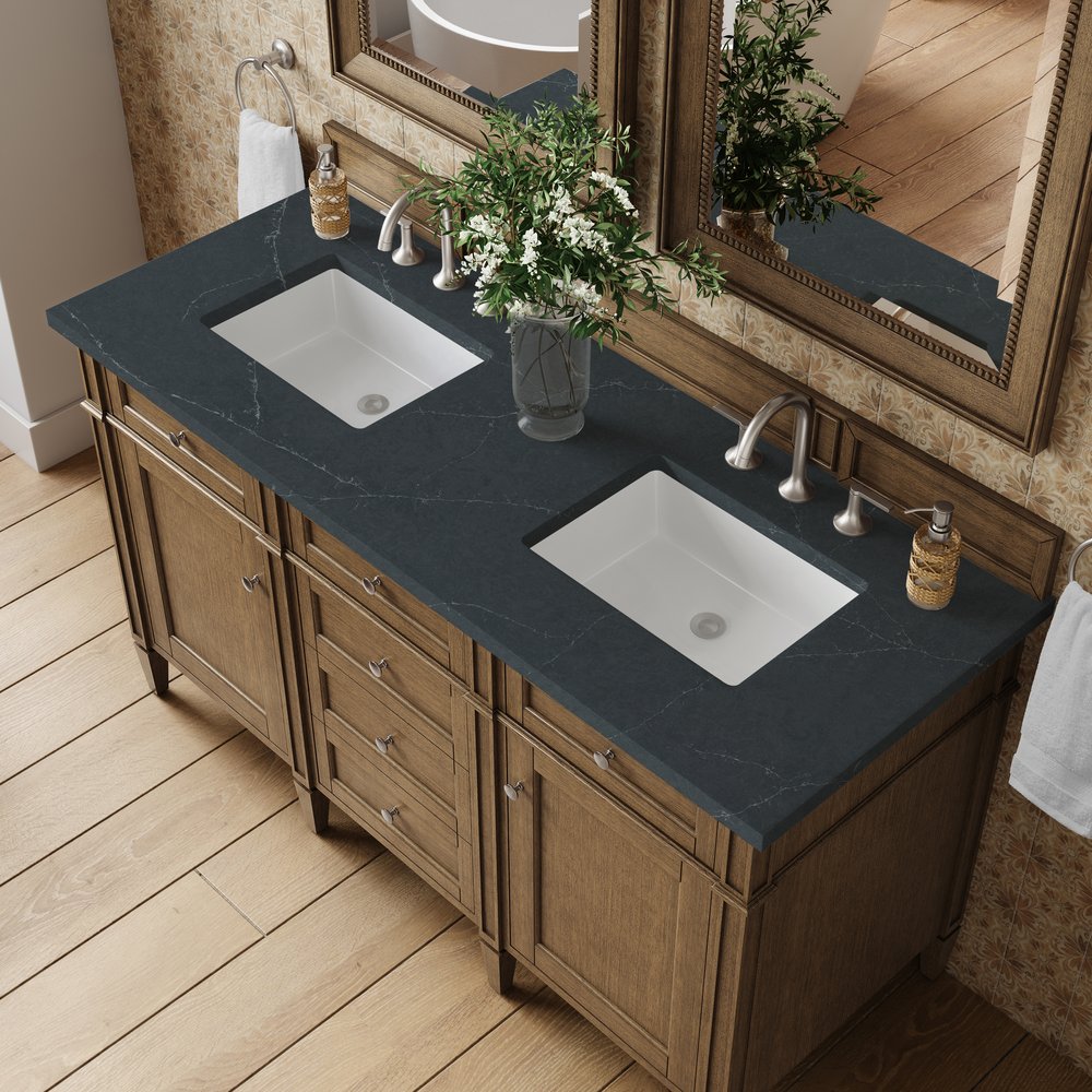 James Martin - Brittany 60" Double Vanity, Saddle Brown w/ 3 CM Charcoal Soapstone Silestone Top - 650-V60D-SBR-3CSP view 7
