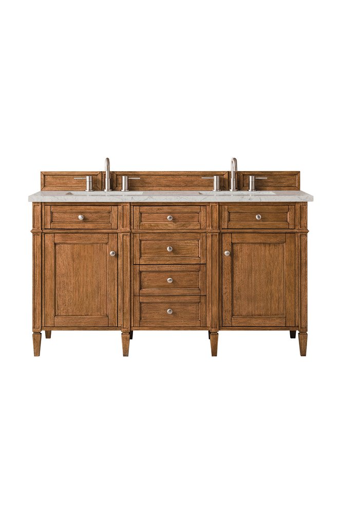 James Martin - Brittany 60" Double Vanity, Saddle Brown w/ 3 CM Eternal Jasmine Pearl Silestone Top - 650-V60D-SBR-3EJP view 1