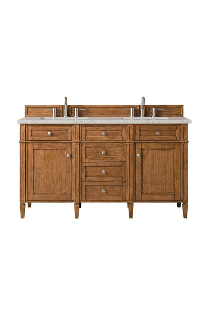 James Martin - Brittany 60" Double Vanity, Saddle Brown w/ 3 CM Eternal Jasmine Pearl Silestone Top - 650-V60D-SBR-3EJP view 1