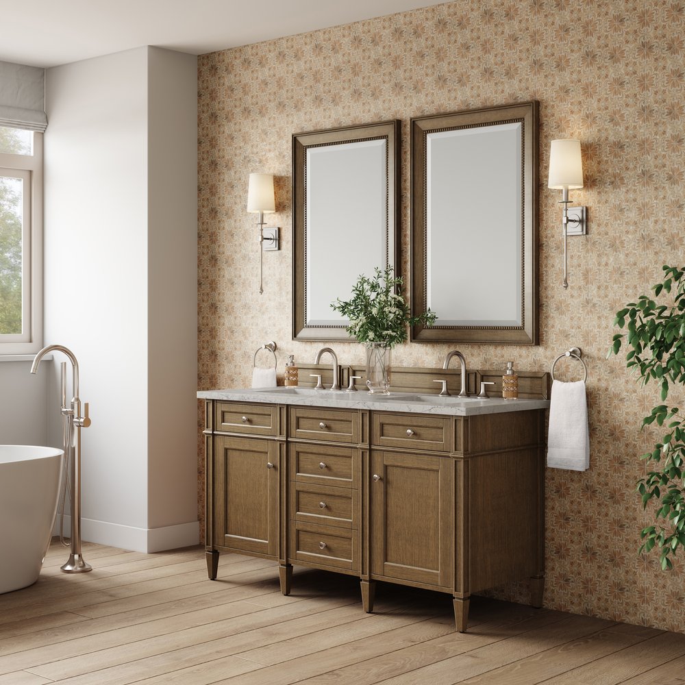 James Martin - Brittany 60" Double Vanity, Saddle Brown w/ 3 CM Eternal Jasmine Pearl Silestone Top - 650-V60D-SBR-3EJP view 4