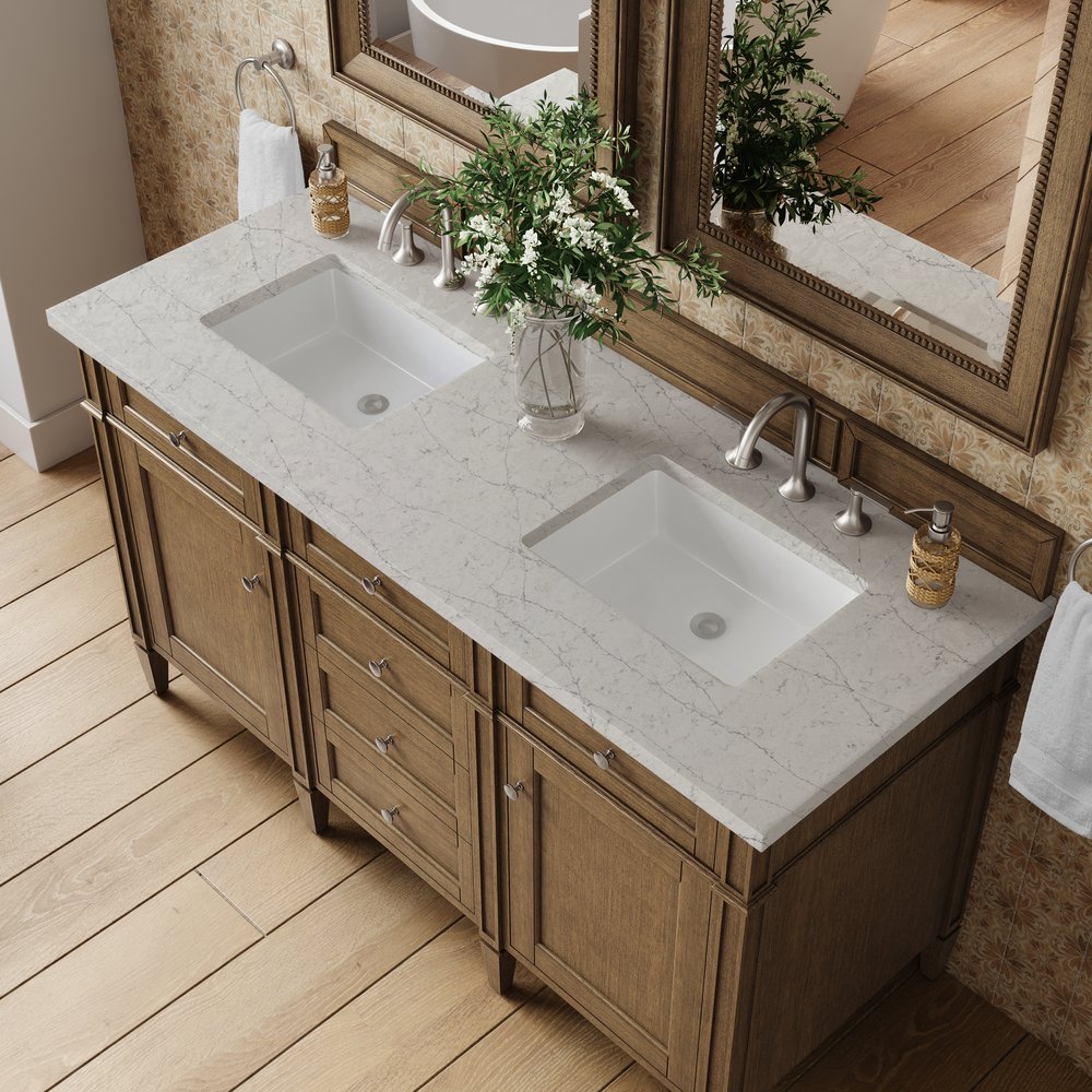 James Martin - Brittany 60" Double Vanity, Saddle Brown w/ 3 CM Eternal Jasmine Pearl Silestone Top - 650-V60D-SBR-3EJP view 6