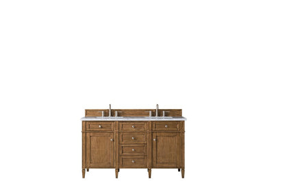 James Martin - Brittany 60" Double Vanity, Saddle Brown w/ 3 CM Eternal Jasmine Pearl Silestone Top w/FreePower Wireless Charger - 650-V60D-SBR-FEJP view 1