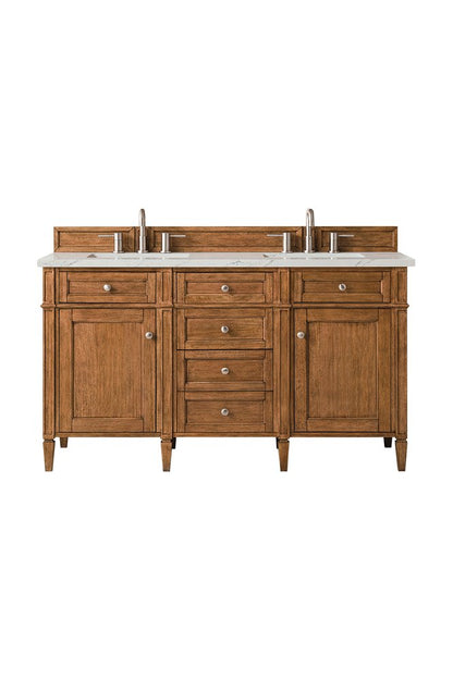 James Martin - Brittany 60" Double Vanity, Saddle Brown w/ 3 CM Ethereal Noctis Silestone Top - 650-V60D-SBR-3ENC view 1