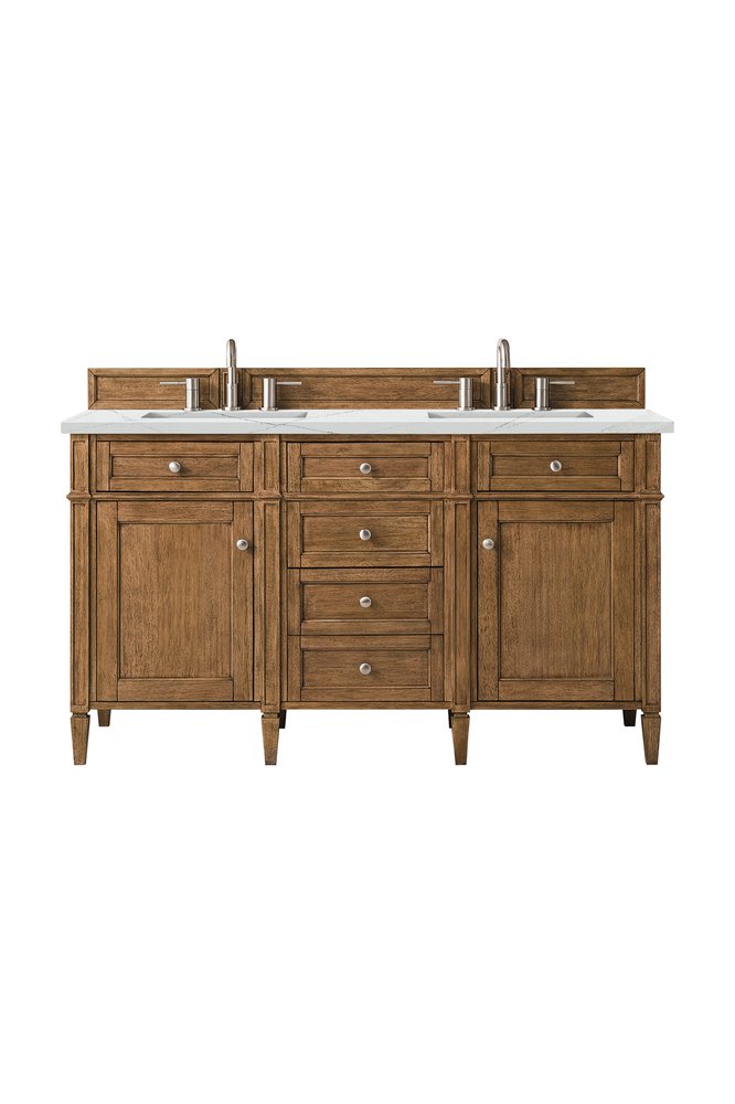 James Martin - Brittany 60" Double Vanity, Saddle Brown w/ 3 CM Ethereal Noctis Silestone Top w/FreePower Wireless Charger - 650-V60D-SBR-FENC view 1