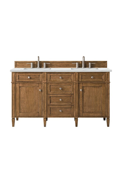 James Martin - Brittany 60" Double Vanity, Saddle Brown w/ 3 CM Ethereal Noctis Silestone Top w/FreePower Wireless Charger - 650-V60D-SBR-FENC view 1
