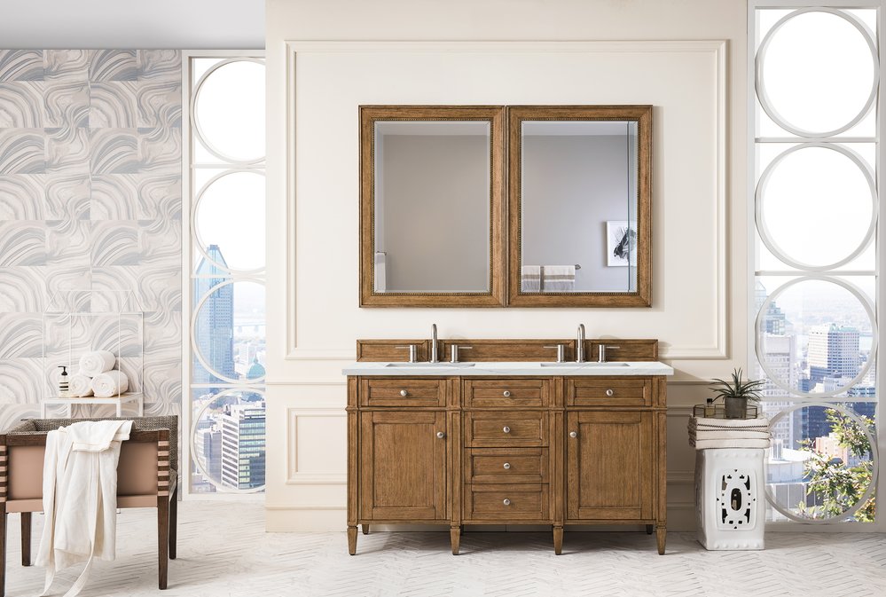 James Martin - Brittany 60" Double Vanity, Saddle Brown w/ 3 CM Ethereal Noctis Silestone Top w/FreePower Wireless Charger - 650-V60D-SBR-FENC view 4