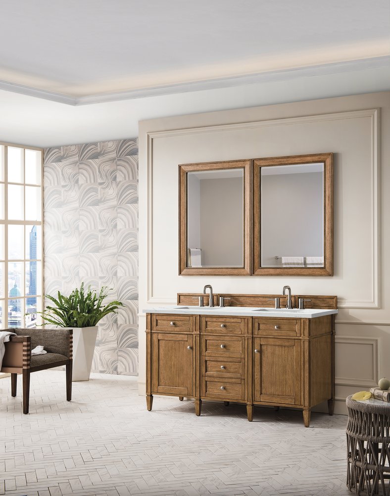 James Martin - Brittany 60" Double Vanity, Saddle Brown w/ 3 CM Ethereal Noctis Silestone Top w/FreePower Wireless Charger - 650-V60D-SBR-FENC view 5