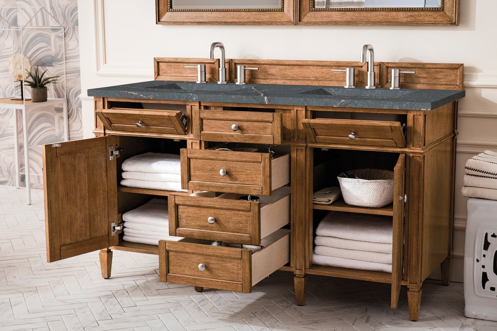 James Martin - Brittany 60" Double Vanity, Saddle Brown w/ 3 CM Parisien Bleu Silestone Top - 650-V60D-SBR-3PBL view 5