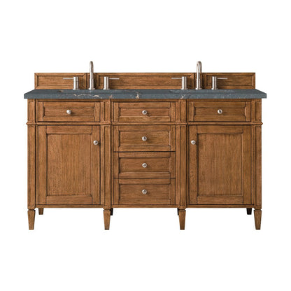 James Martin - Brittany 60" Double Vanity, Saddle Brown w/ 3 CM Parisien Bleu Silestone Top w/FreePower Wireless Charger - 650-V60D-SBR-FPBL view 1